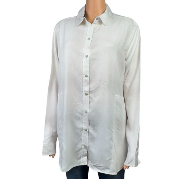 Jachs Girlfriend Womens Large White Soft Plaid Button Up Long Sleeve New - Picture 1 of 8